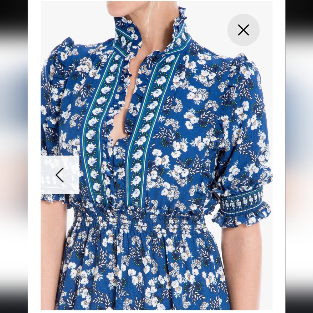Floral Blue Maxi Dress . Max StudioMaxi Short Sleeve Floral Print Tiered Dress. - Picture 3 of 8